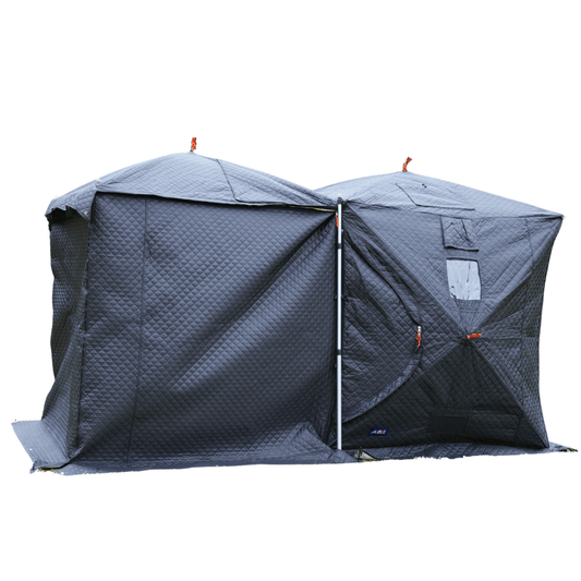 拡張生地を装着して空間を2倍に広げたABiL TENTの外観