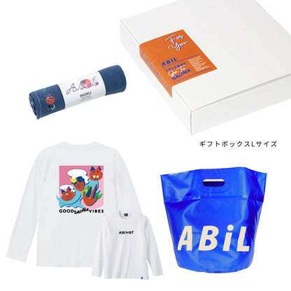 ABiL Sauna Gift ABiYO? L/S Tee White MOKUタオル Navy BOUSUI BAG Blue ギフトセット