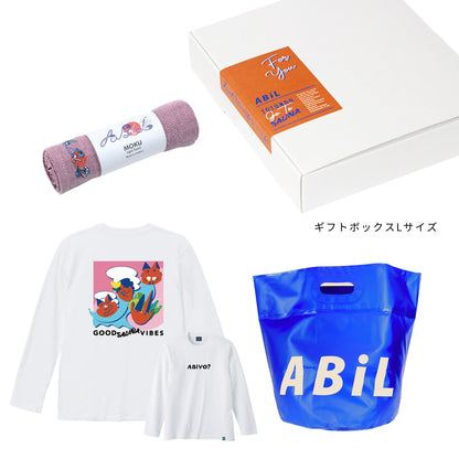 ABiL Sauna Gift ABiYO? L/S Tee White MOKUタオル Pink BOUSUI BAG Blue ギフトセット