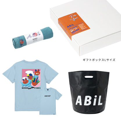ABiL Sauna Gift ABiYO? S/S Tee LightBlue MOKUタオル BlueGreen BOUSUI BAG Black ギフトセット
