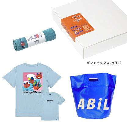 ABiL Sauna Gift ABiYO? S/S Tee LightBlue MOKUタオル BlueGreen BOUSUI BAG Blue ギフトセット