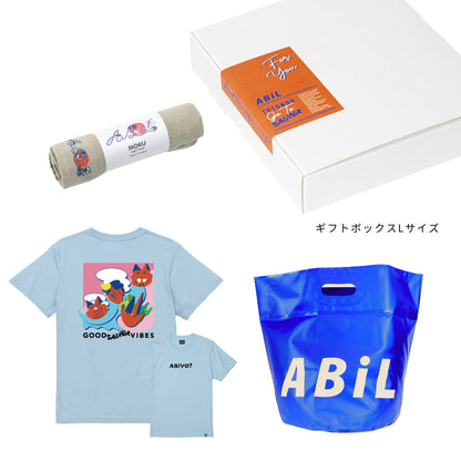 ABiL Sauna Gift ABiYO? S/S Tee LightBlue MOKUタオル Khaki BOUSUI BAG Blue ギフトセット