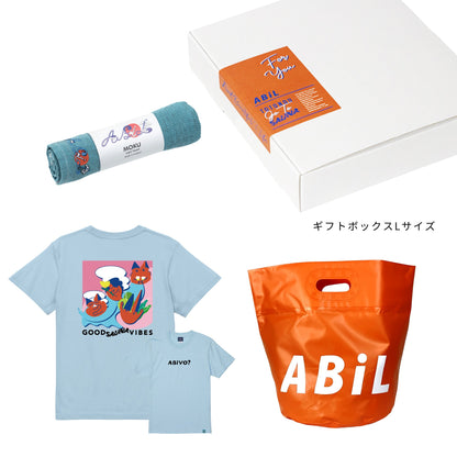 ABiL Sauna Gift ABiYO? S/S Tee LightBlue MOKUタオル BlueGreen BOUSUI BAG Orange ギフトセット