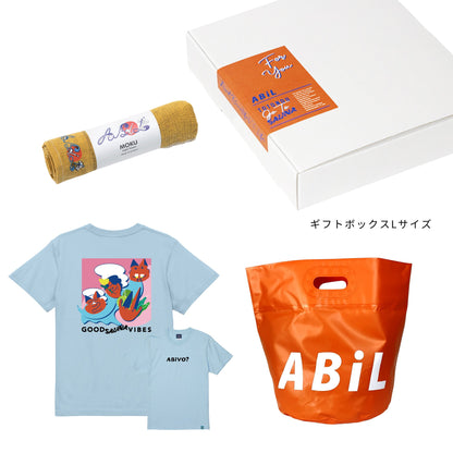 ABiL Sauna Gift ABiYO? S/S Tee LightBlue MOKUタオル Yellow BOUSUI BAG Orange ギフトセット