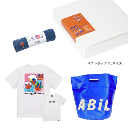 ABiL Sauna Gift ABiYO? S/S Tee White MOKUタオル Navy BOUSUI BAG Blue ギフトセット
