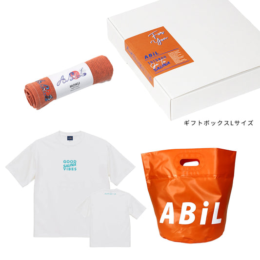 ABiL Sauna Gift GOOD SAUNA VIBES S/S Tee White MOKUタオル Orange BOUSUI BAG Orange ギフトセット