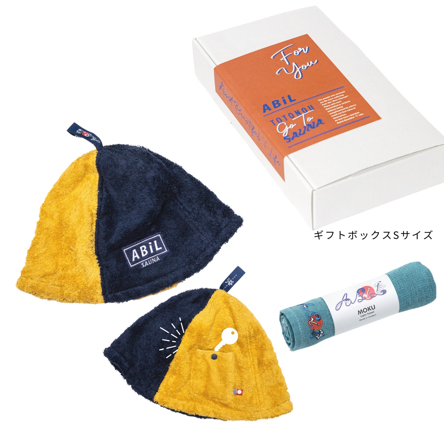 ABiL Sauna Gift サウナハット YellowHalf(2by) MOKUタオル BlueGreen ギフトセット