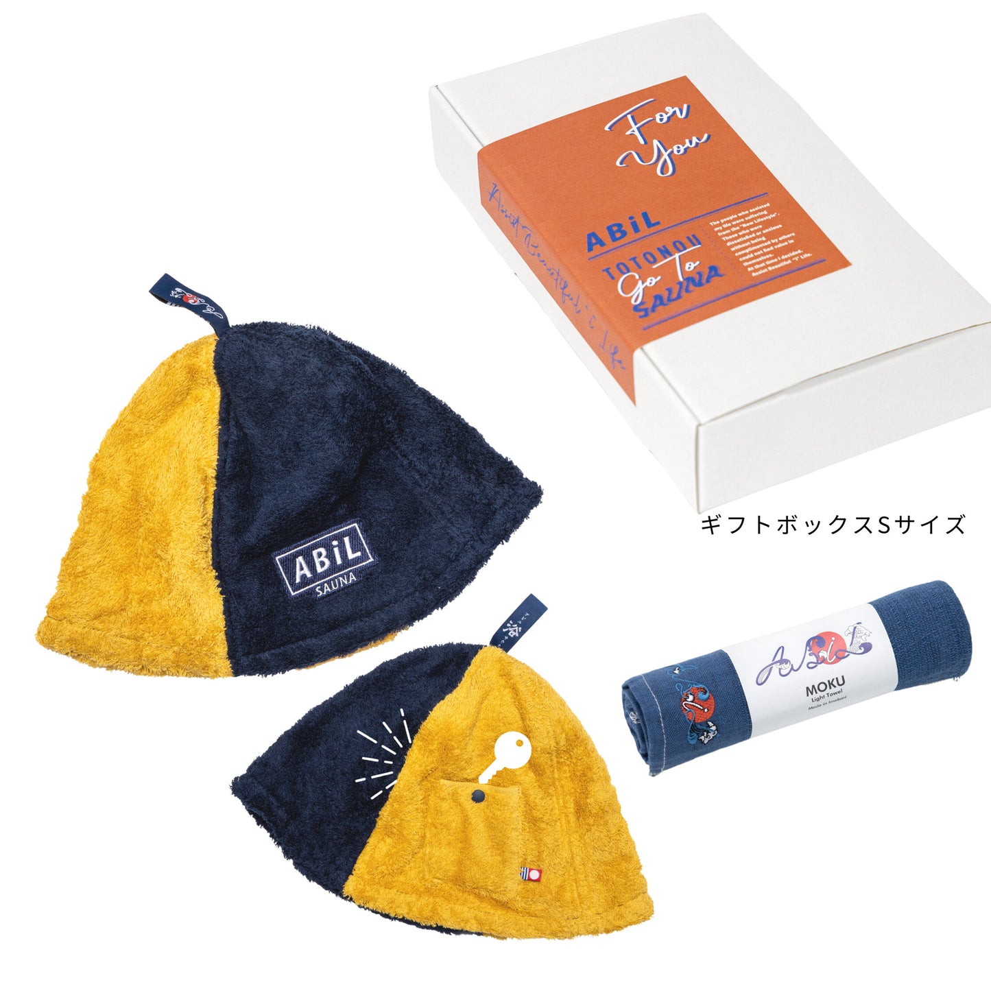 ABiL Sauna Gift サウナハット YellowHalf(2by) MOKUタオル Navy ギフトセット