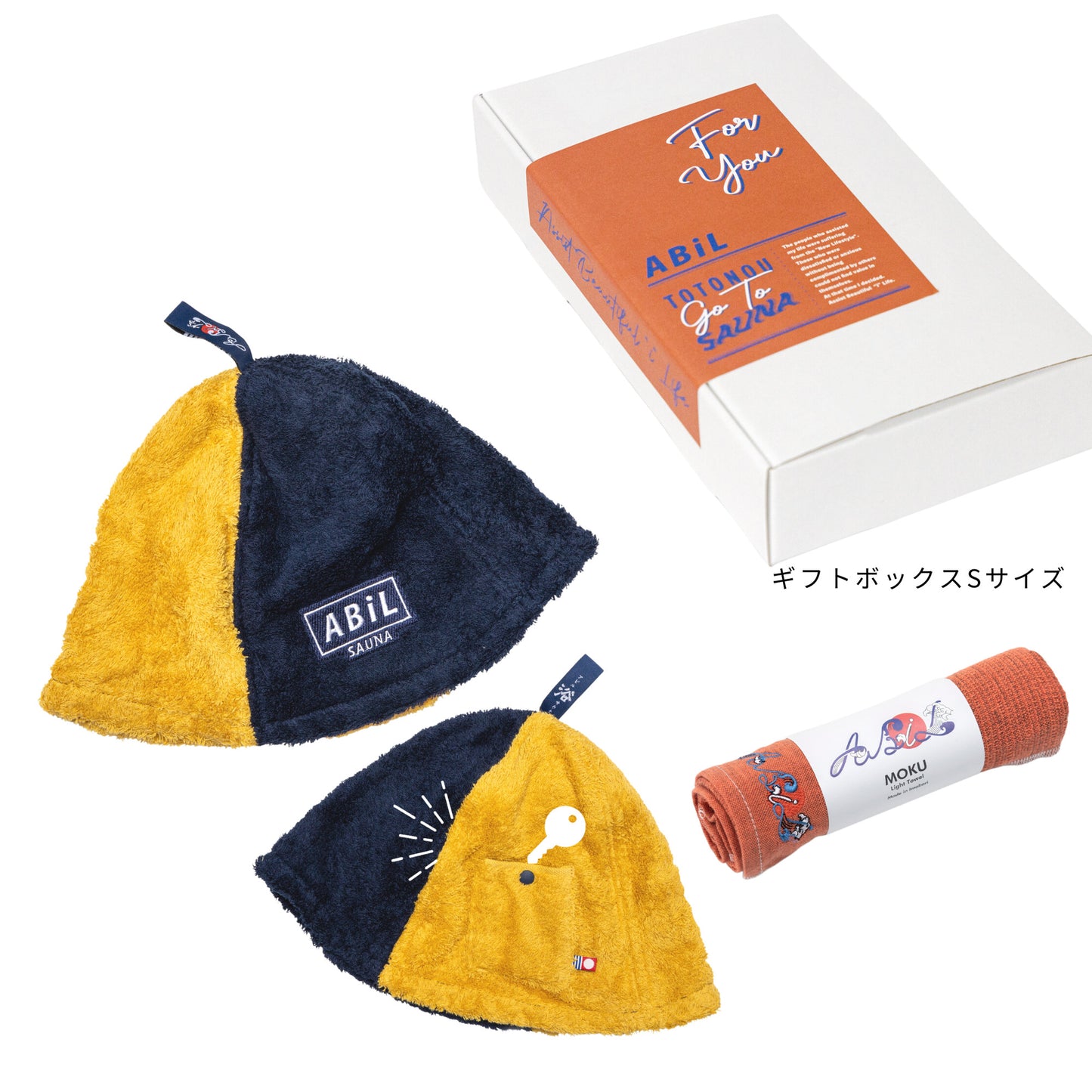 ABiL Sauna Gift サウナハット YellowHalf(2by) MOKUタオル Orange ギフトセット