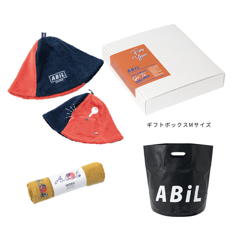 ABiL Sauna Gift サウナハット Harf(2by) MOKUタオル Yellow BOUSUI BAG Black ギフトセット