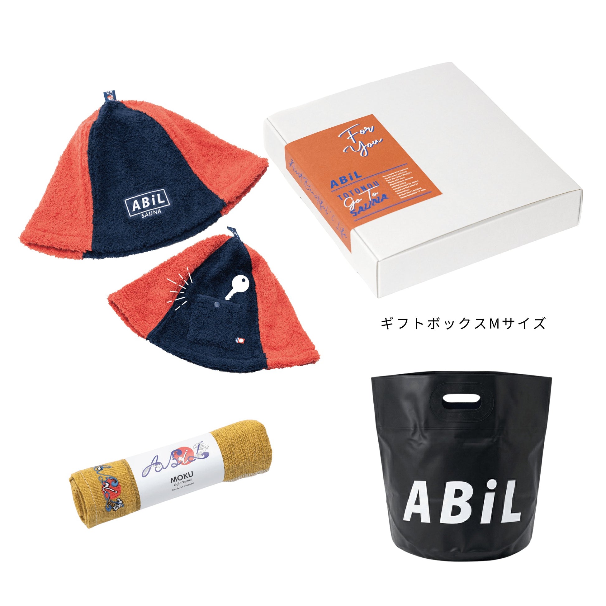 ABiL Sauna Gift サウナハット Crazy(4by) MOKUタオル Yellow BOUSUI BAG Black ギフトセット