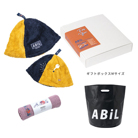 ABiL Sauna Gift サウナハット YellowHalf(2by) MOKUタオル Pink BOUSUI BAG Black ギフトセット