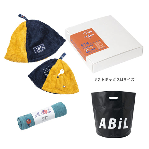 ABiL Sauna Gift サウナハット YellowHalf(2by) MOKUタオル BlueGreen BOUSUI BAG Black ギフトセット