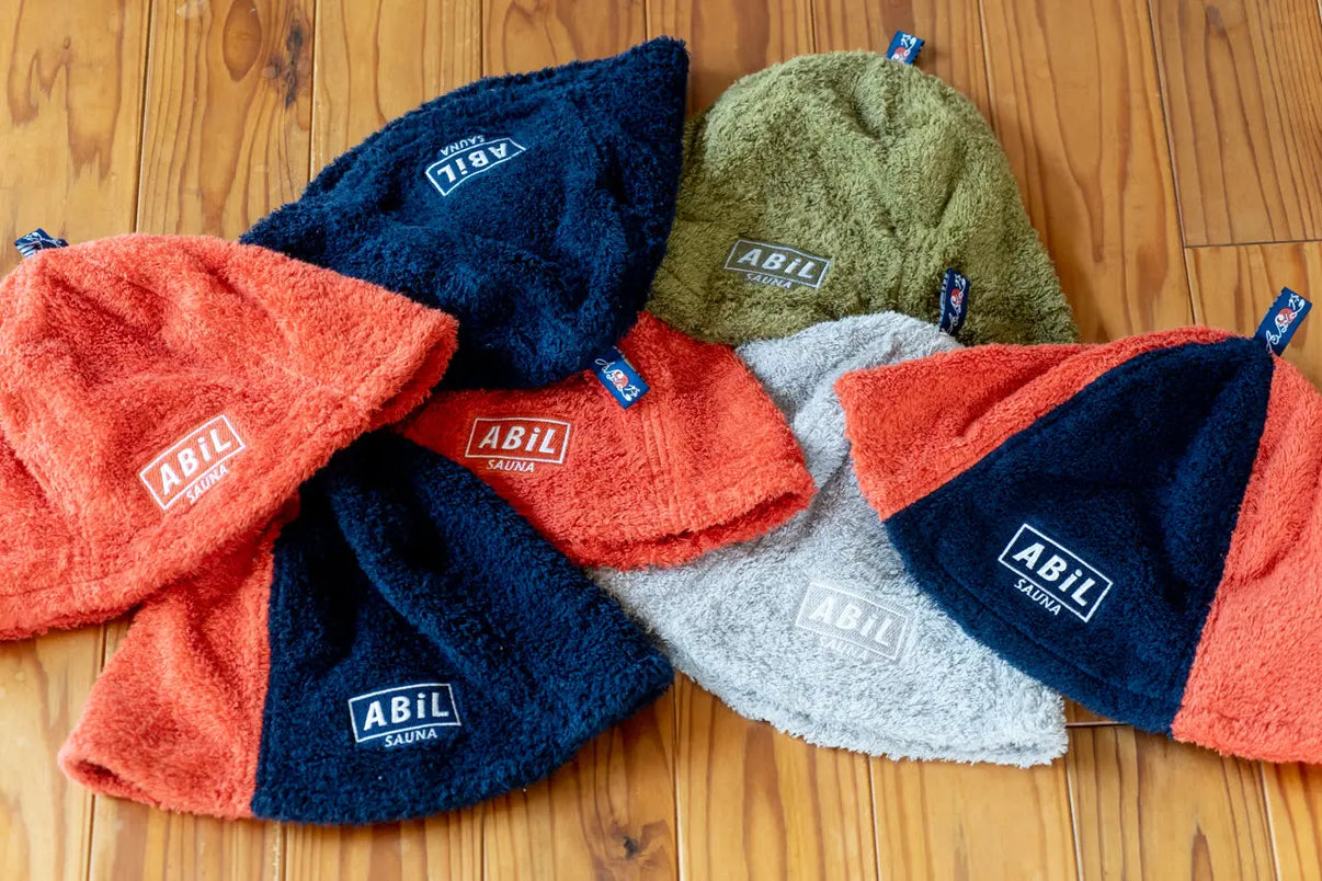 ABiL POCKETサウナハットのカラーバリエーションが並んだ全体写真(おすすめポイント用)